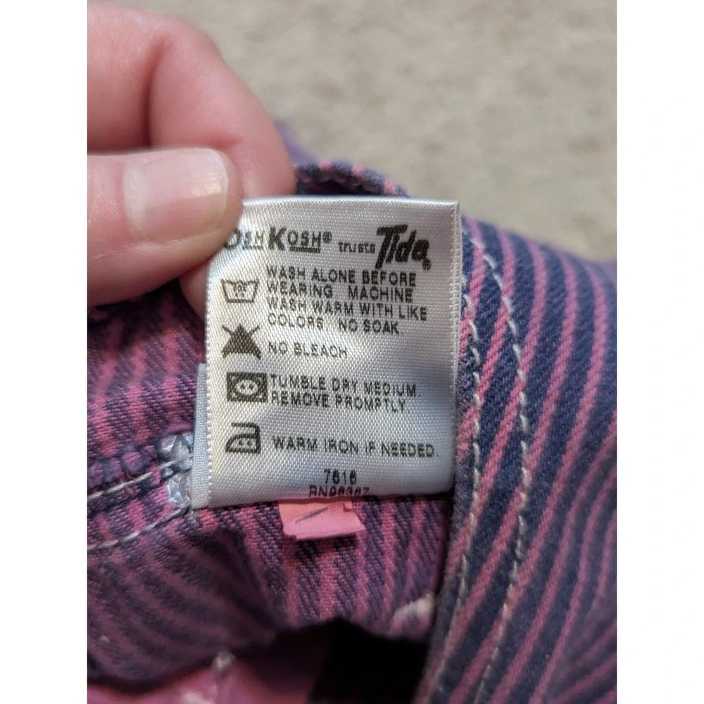 Vtg‎ OshKosh Bgosh Vestbak Overall Dress Girls Sz 5 Purple Blue Striped Cotton